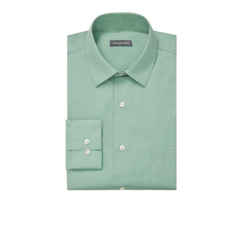 Van Heusen Men's Dress Shirt Regular Fit Poplin Solid, Leaf, 17.5" Neck 36"-37" Sleeve - Image 3